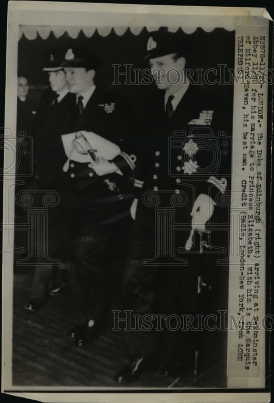 1948 Press Photo Duke of Edinburgh Arrives to his Wedding with Marquis - Historic Images