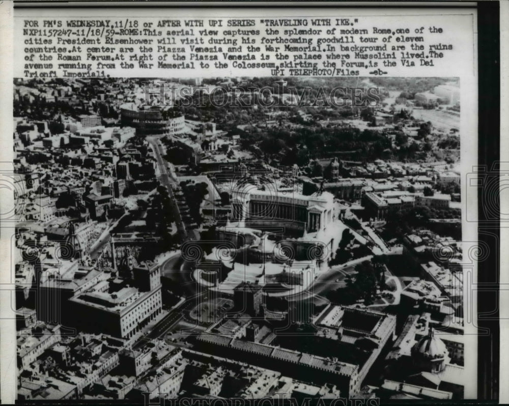 1959 Press Photo Air view of modern Rome Italy at Piazza Venezia - Historic Images