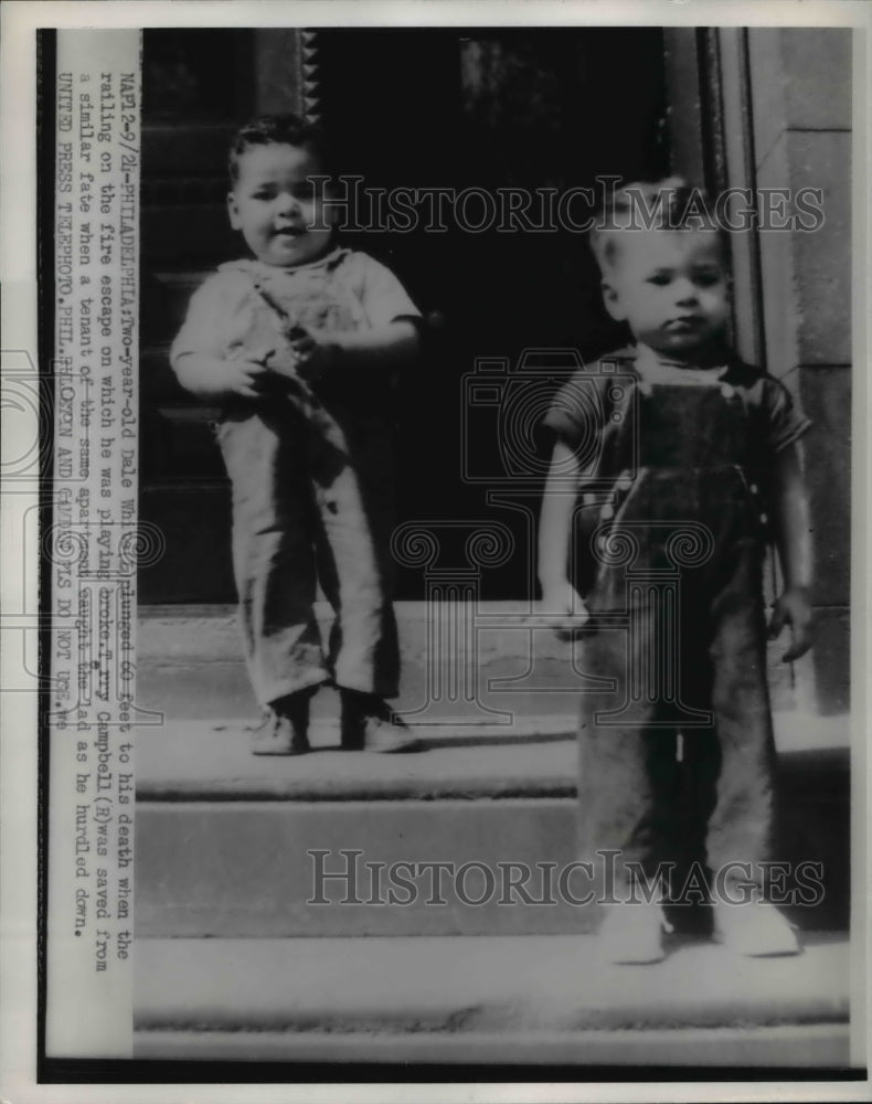 1953 Press Photo Dale White plunged to death when railing of fire escape broke - Historic Images