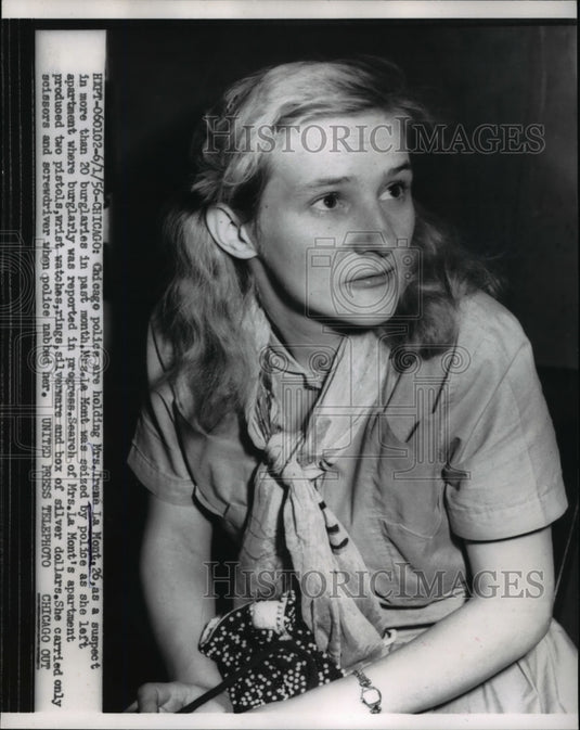 1956 Press Photo Irene La Mont suspect to more than 20 burglaries in Chicago - Historic Images