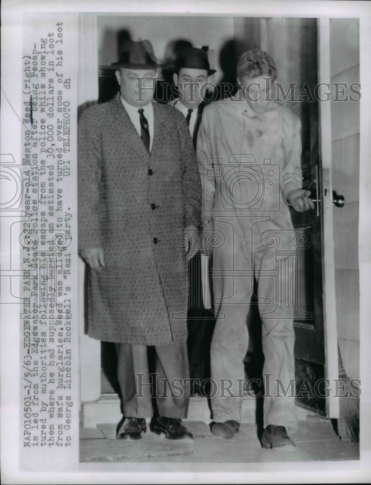 1963 Press Photo Weston Weed was recaptured by authorities following his escape - Historic Images