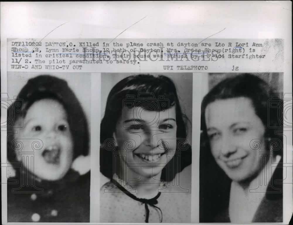 1959 Press Photo Lori Ann, Lynn Marie, Grace Shoup, Killed in Dayton Plane Crash - Historic Images