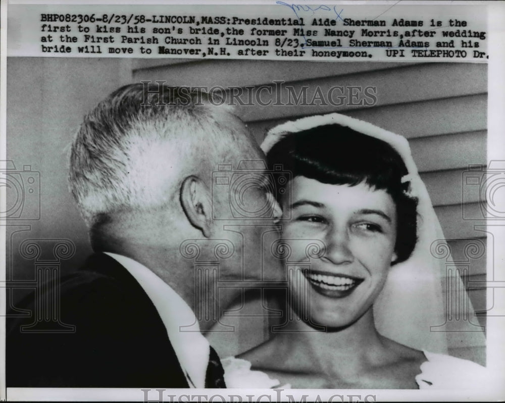 1958 Press Photo Presidential Aide Sherman Adams & Miss Nancy Morris - Historic Images