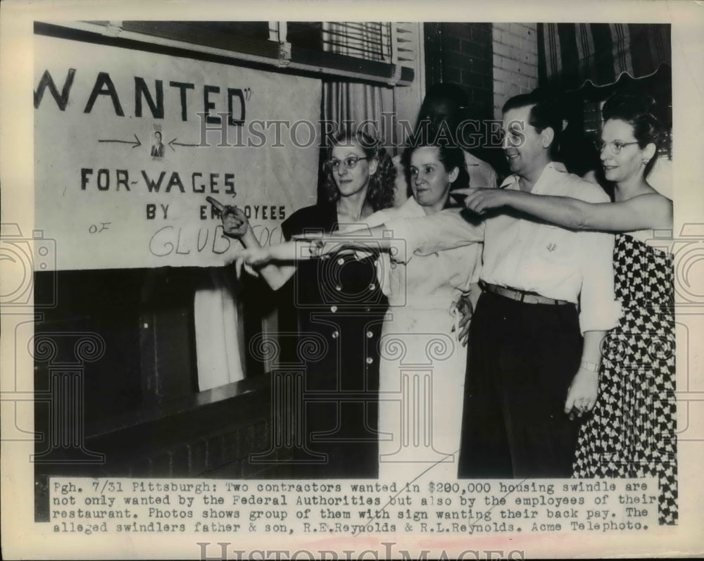 1948 Press Photo Restaurant Employees Pointing at Help Wanted Sign, Pittsburgh - Historic Images