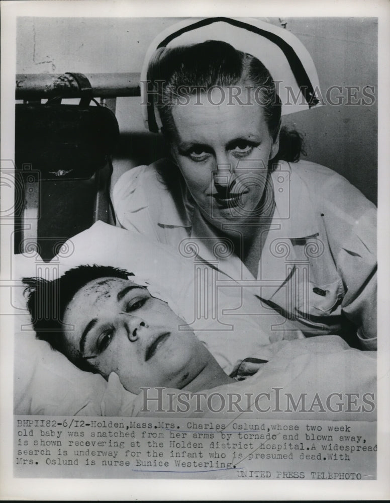 Press Photo Mrs. Charles Oslund Recovers After Tornado, Nurse Eunice Westerling - Historic Images