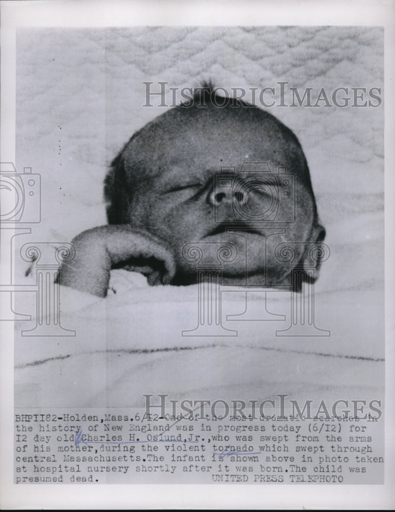 1953 Press Photo Newborn Baby Son of Charles H. Oslund Jr. Recovers from Tornado - Historic Images