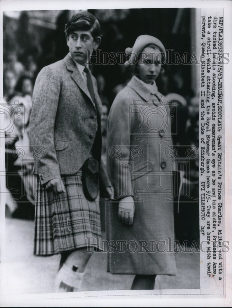 1963 Press Photo Prince Charles and Princess Anne attending Royal Braemar Games - Historic Images