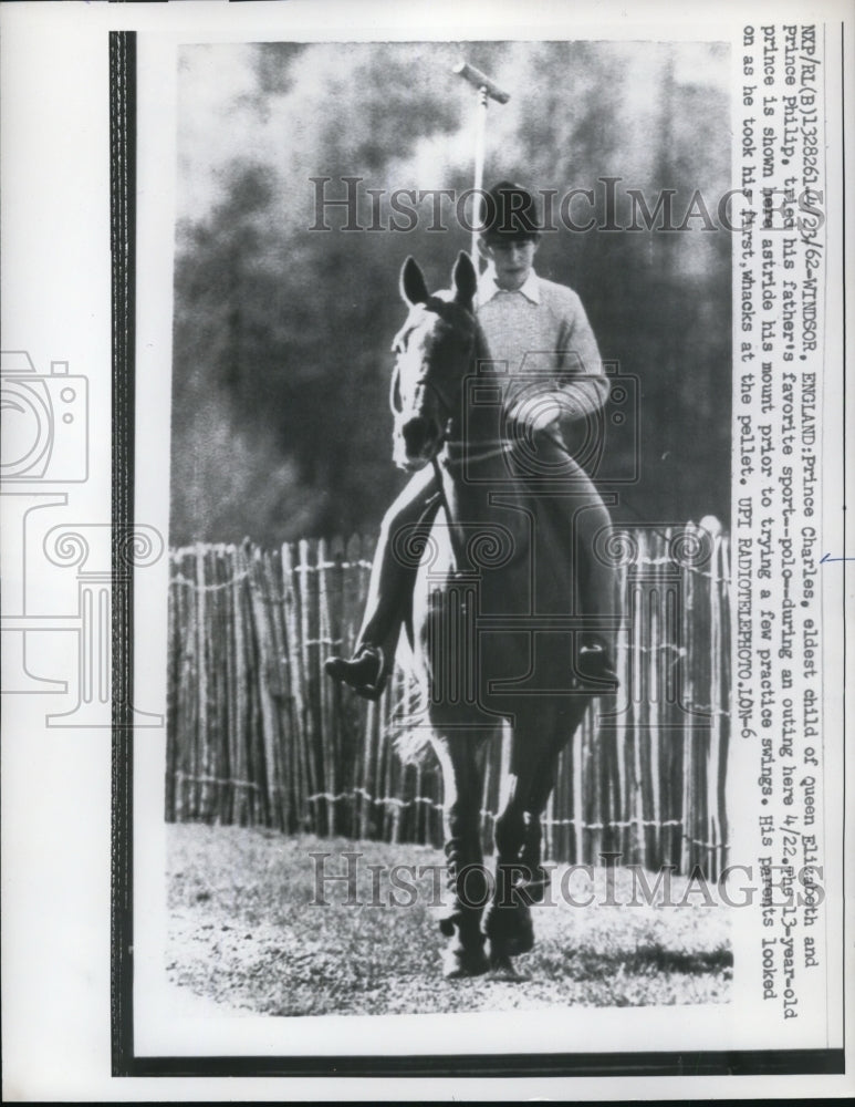 1962 Press Photo Prince Charles tried his father&#39;s favorite sport--polo - Historic Images