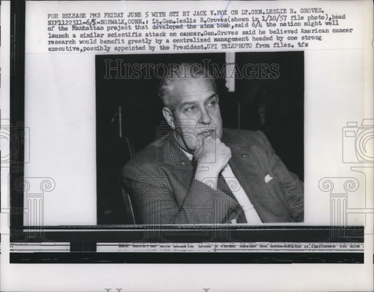 1959 Press Photo Lt Gen Leslie Grovee head of the Manhattan project that - Historic Images
