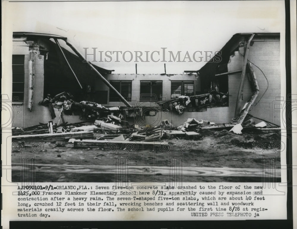 1956 Press Photo Orlando Fla  concrete slabs crash at Frances B School - Historic Images