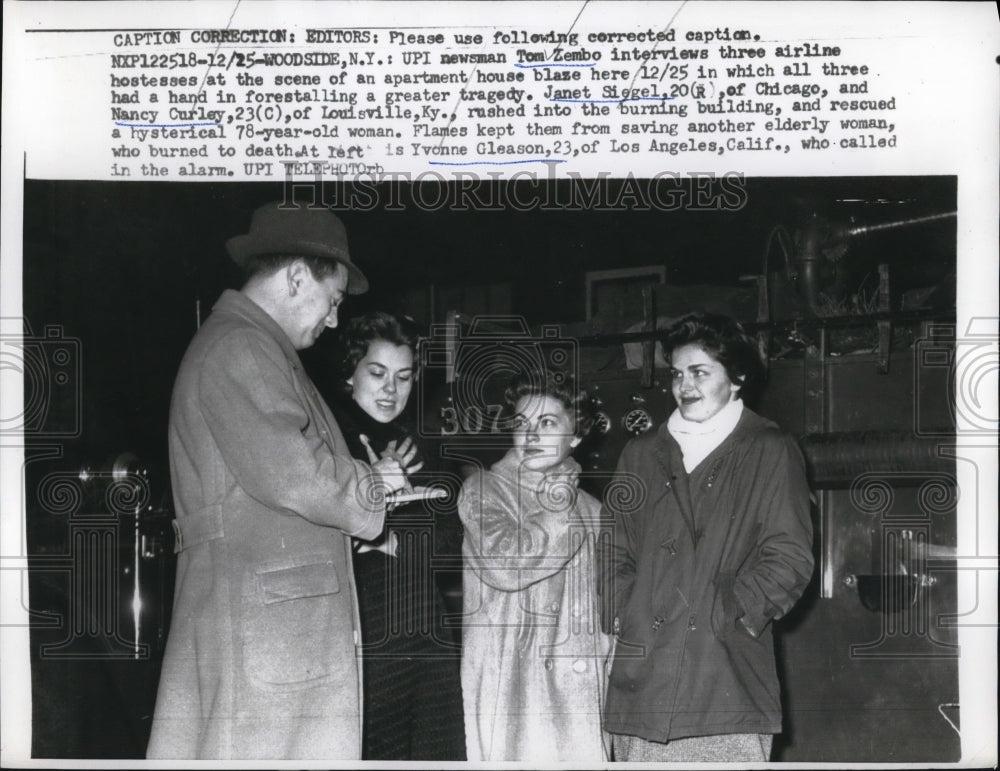 1958 Press Photo Woodside NJ Newsman Tom Zembo interviews 3 airline - Historic Images