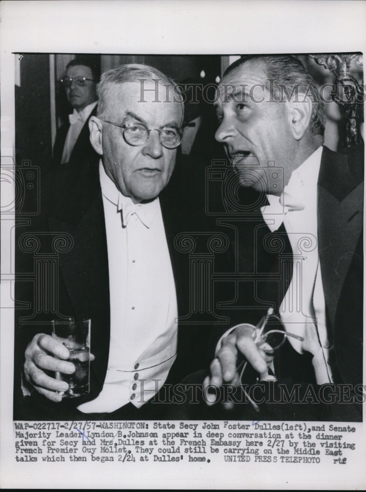 1957 Press Photo Wash DC State Sec John F Dulles &amp; Sen Majority leader LBJ - Historic Images