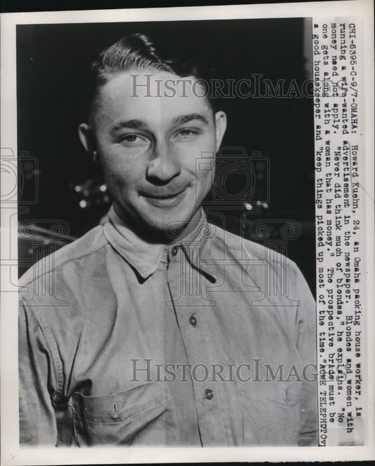1949 Press Photo Howard Kuehn, Omaha packing house worker - Historic Images