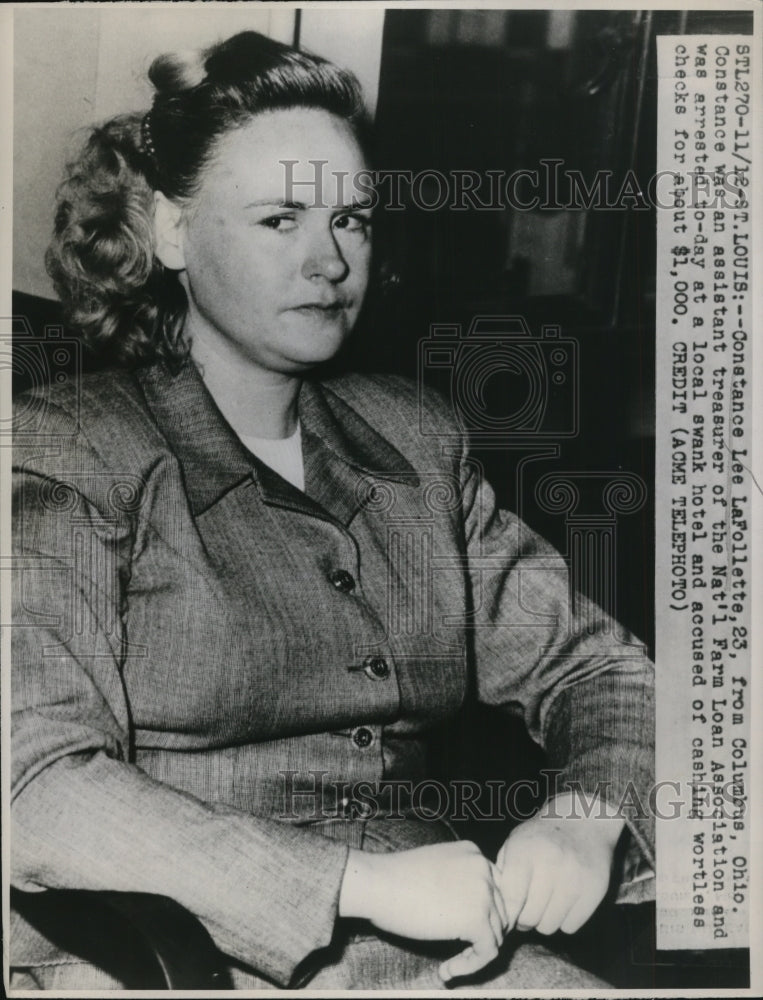 1947 Press Photo St Louis Lee LaFollette Columbus Ohio Constance Treasurer - Historic Images