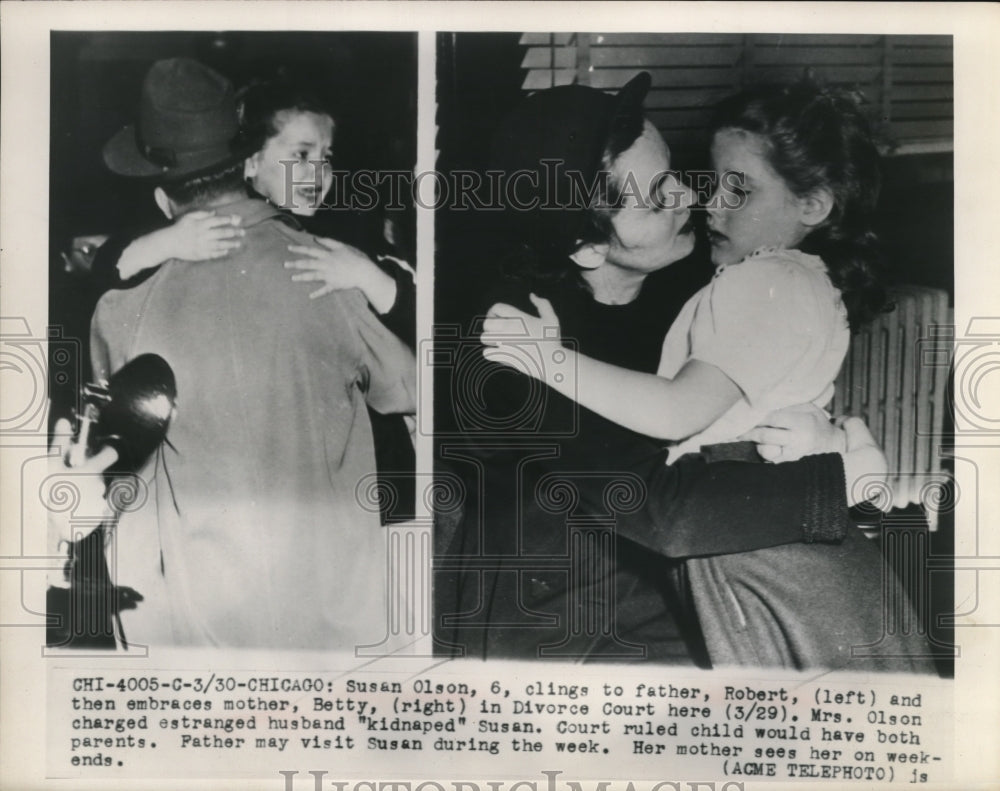 1949 Press Photo Susan Oson with her mother and father in different photos - Historic Images