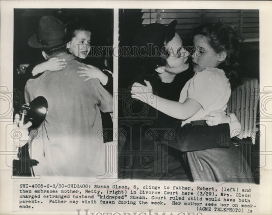 1949 Press Photo Susan Oson with her mother and father in different photos - Historic Images