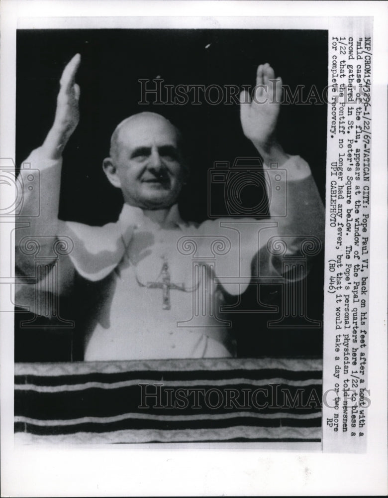 1967 Press Photo Pope Paul VI, back on his feet after a bout with a mild case of - Historic Images