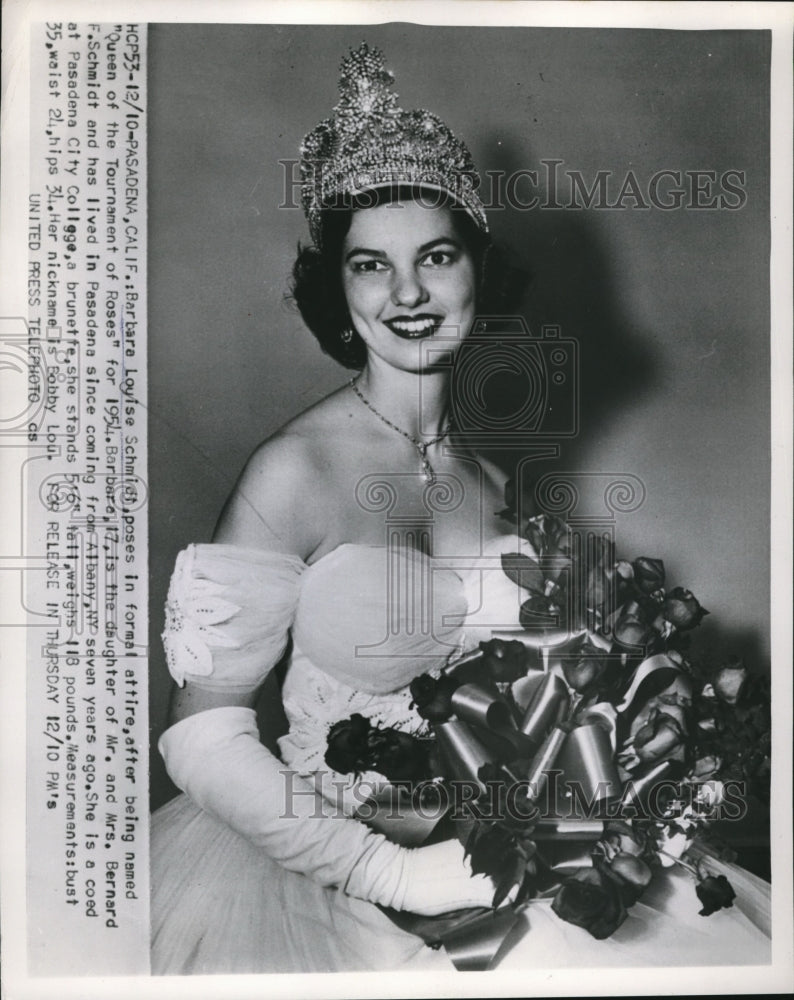 1953 Queen of the Tournament Barbara Louise Schmidt in formal attire-Historic Images