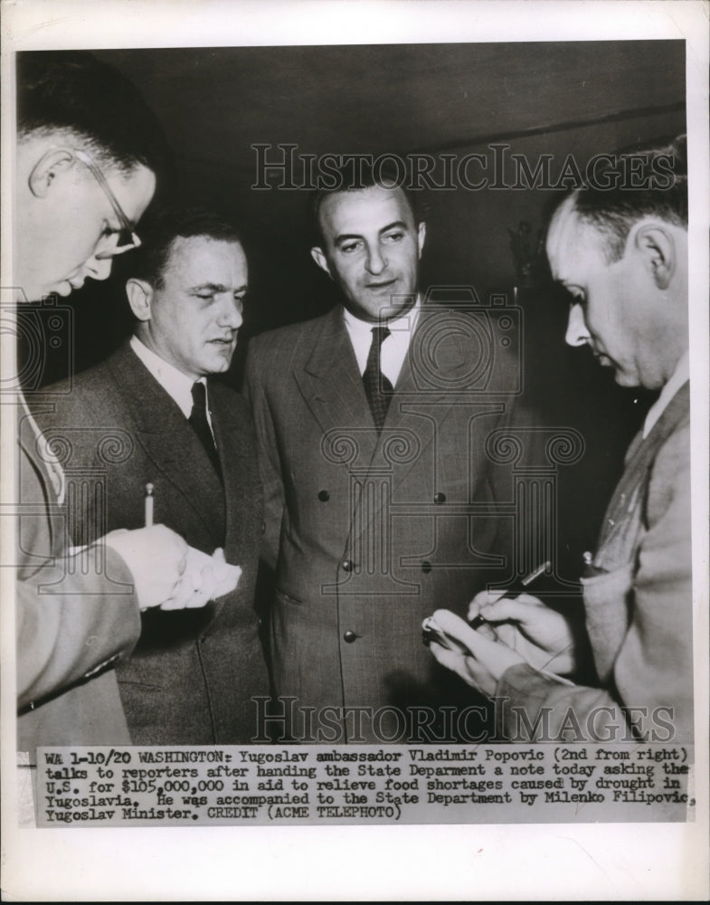 1950 Yugoslav Ambassador, Vladimir Popovic with Milenko Filipovic - Historic Images