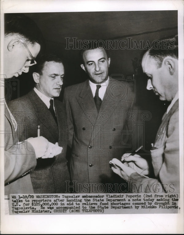 1950 Yugoslav Ambassador, Vladimir Popovic with Milenko Filipovic ...