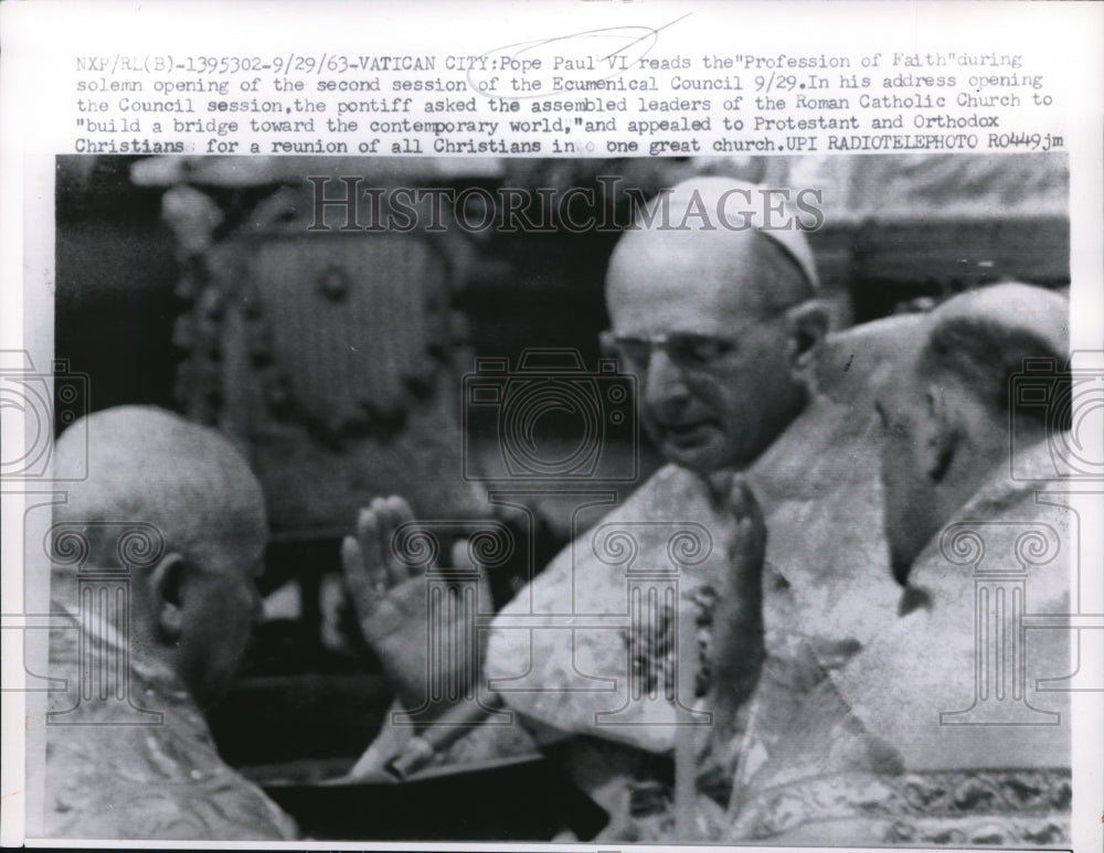 1963 Press Photo Pope Paul VI reads Profession of Faith on Ecumenical Council - Historic Images