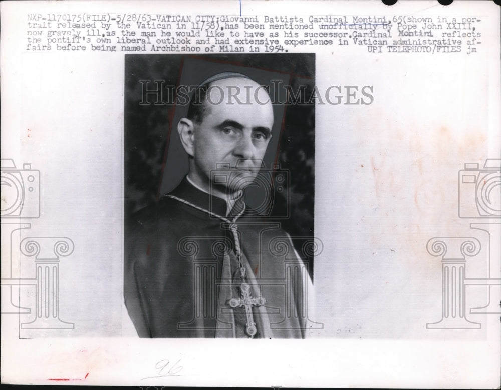 1963 Press Photo Giovanni Battista Cardinal Montini mentioned by Pope John XXIII - Historic Images