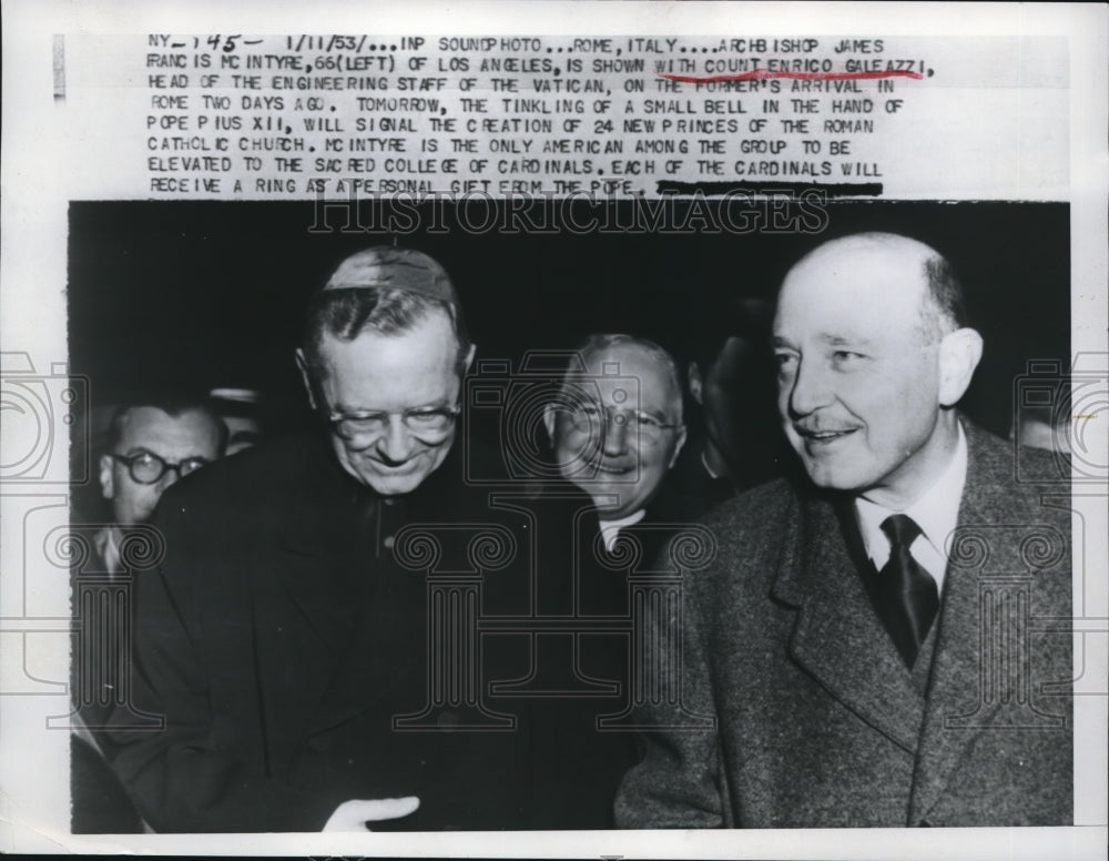 1953 Press Photo Archbishop James Francis is the MC Intyre (L)with Count Enrico - Historic Images