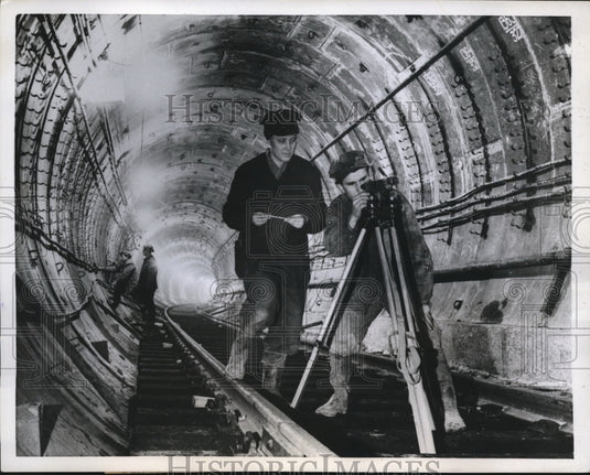 1959 Lady Soviet Surveyor scans tracks of new Subway in Kiev, Russia-Historic Images