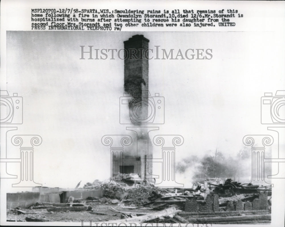 1958 Press Photo The remains of the house after the Gwendolyn Storandt fire - Historic Images