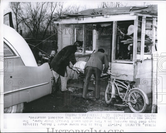 1957 Press Photo Scene where 3 Bekin, Illinois, boys died in a fire - Historic Images