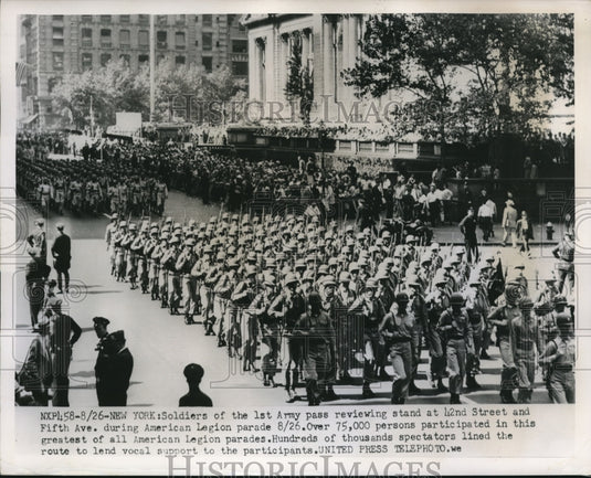 1952 Soldiers of the 1st Army pass reviewing stand at 42nd Street-Historic Images