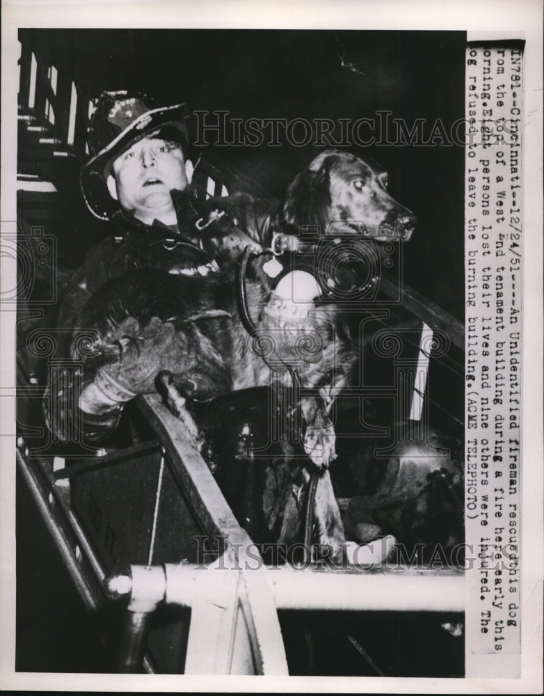 1951 Press Photo Firemen rescued dog from the top of West End Tenament - Historic Images