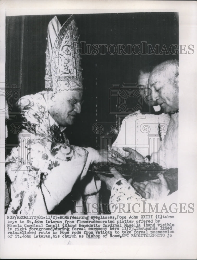 1958 Press Photo Rome Italy Pope John XXIII, Cardinal Canali, Cardinal Masella - Historic Images