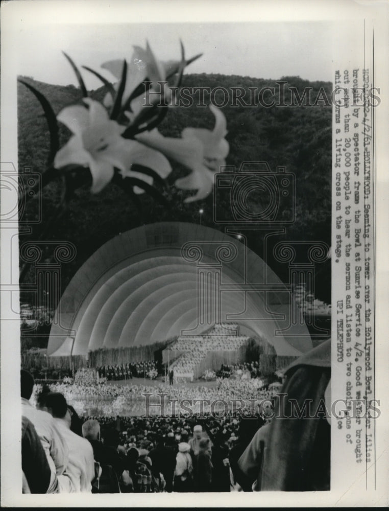 1961 Press Photo Easter Lilies frame the bowl at Sunrise Service-Historic Images