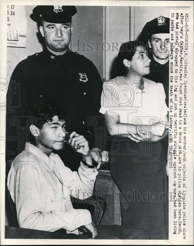 1950 Press Photo Stanley Openshaw and his mother arrested of shooting his father - Historic Images