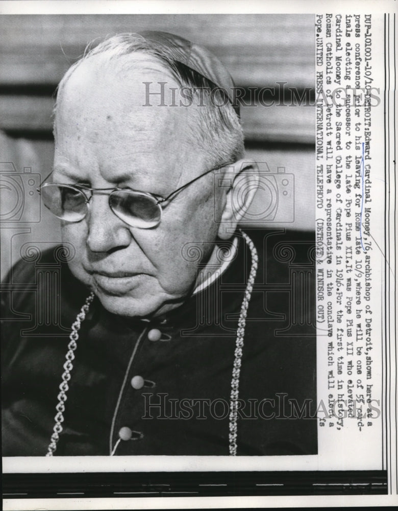 1958 Press Photo Detroit Michigan Edward Cardinal Mooney 76 to elect next pope - Historic Images