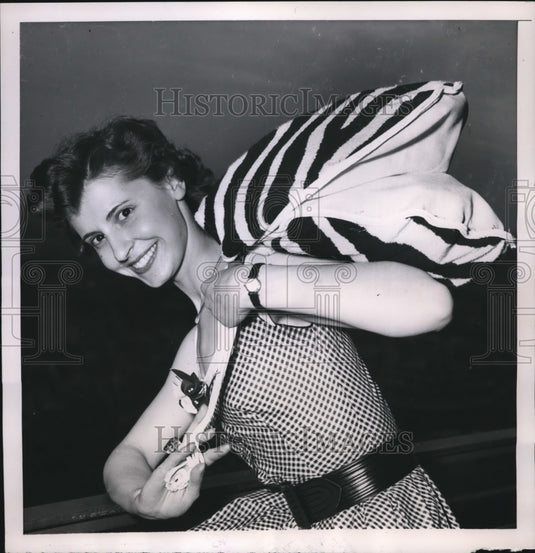 1953 Paris France  beach bag  design by Pierre Balmain modeled-Historic Images
