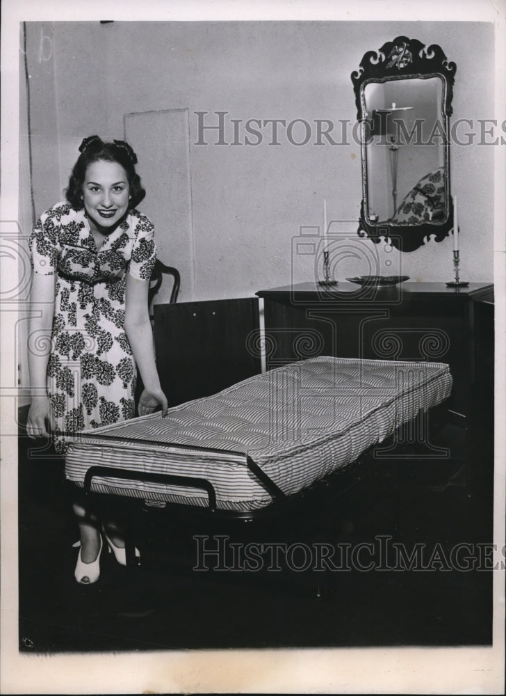 1939 Bed Folds into Chippendale Radio Chest, Model Sherry Melton-Historic Images