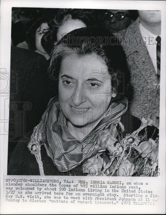 1966 Press Photo Indian Prime Minister Indria Gandhi Visiting United States - Historic Images