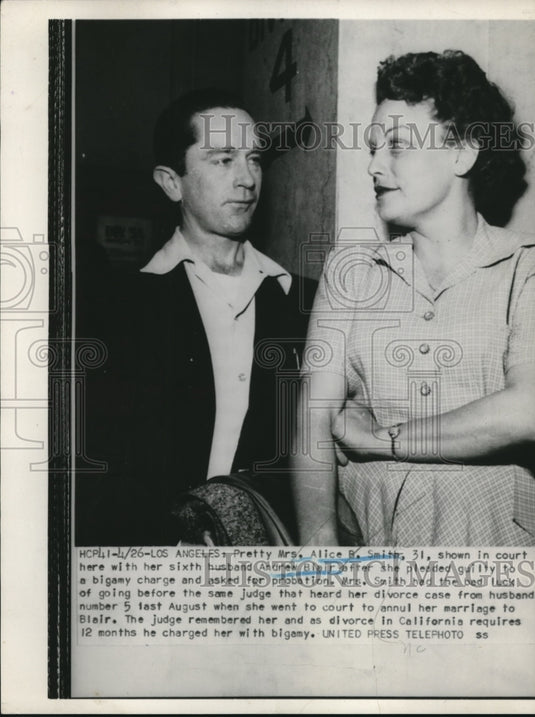 1952 Press Photo Alice Smith with husband Andre Blair pleading guilty to Bigamy - Historic Images