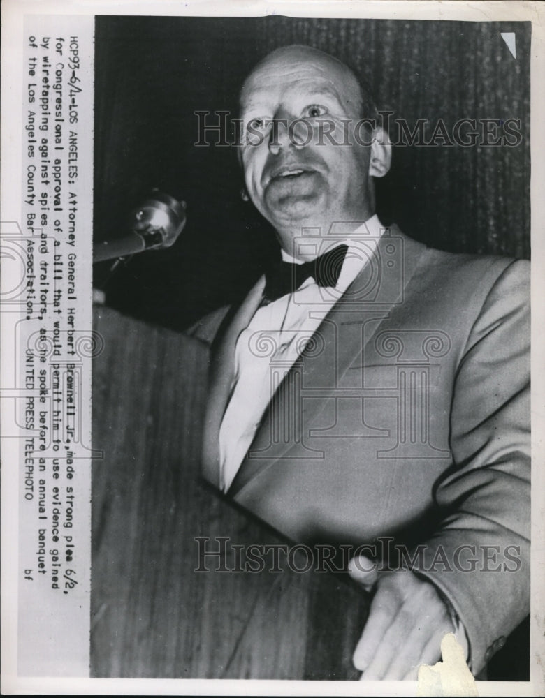 Press Herbert Brownell Jr in LA Calif  at banquetPhoto Attorney Gen - Historic Images