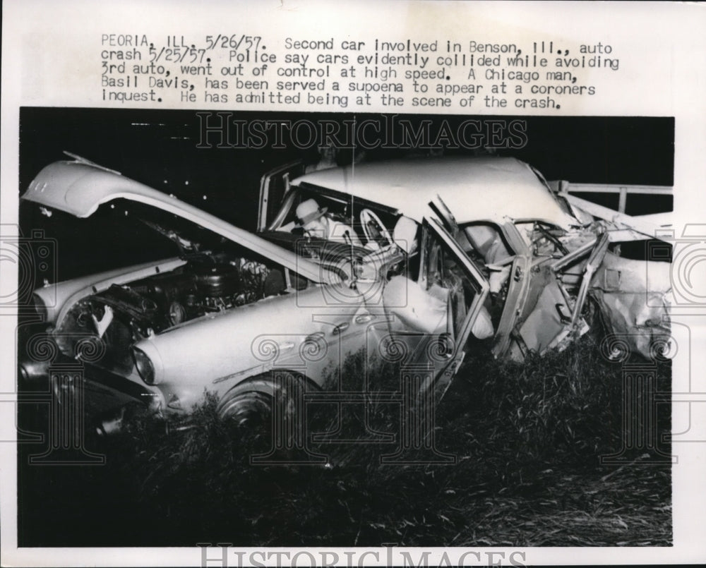 1967 Press Photo Wreckage of Auto crash in Benson Ill. went out of control. - Historic Images