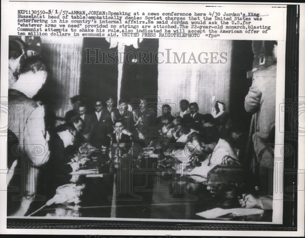 1957 Press Photo Amman Jordan King Hussein Soviet United States Communists USA - Historic Images