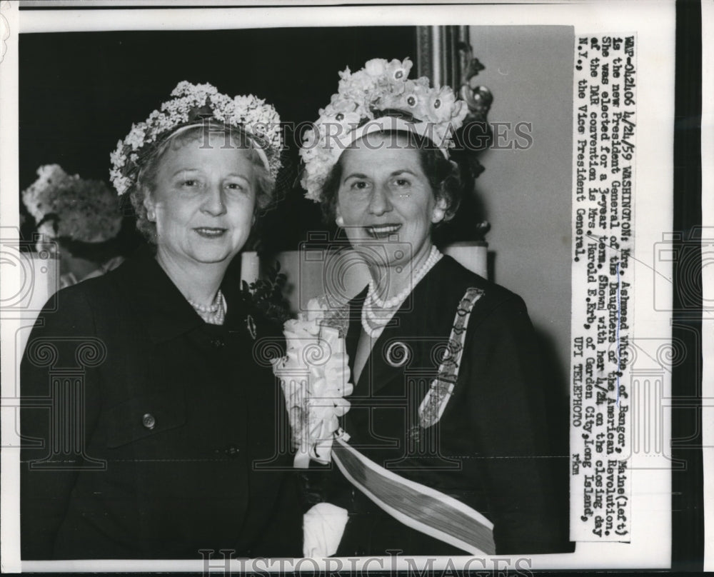 1959 Press Photo Mrs Ashmead White(left) President General of the Daughters - Historic Images