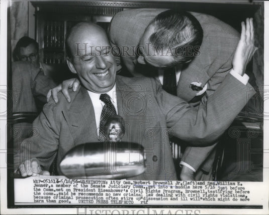 1956 Press Photo Atty. Gen. Herbert Brownell Jr. & Sen. William E. Jenner - Historic Images