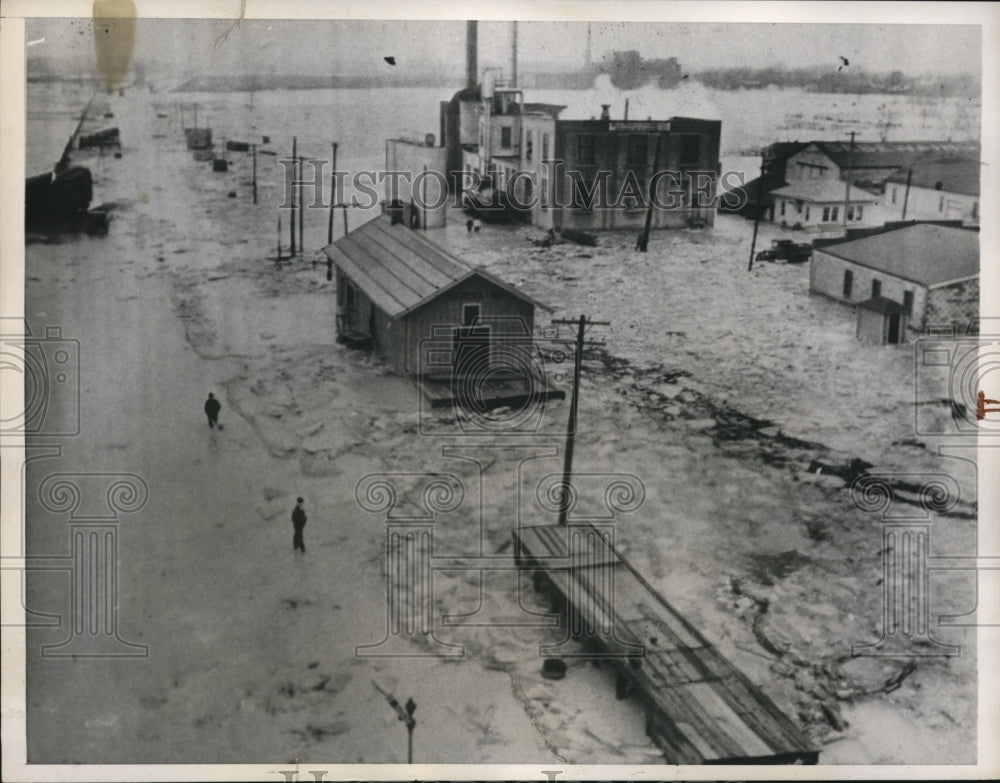 1938 Industrial Section of Serewaing Mich. after ice jams in River.-Historic Images