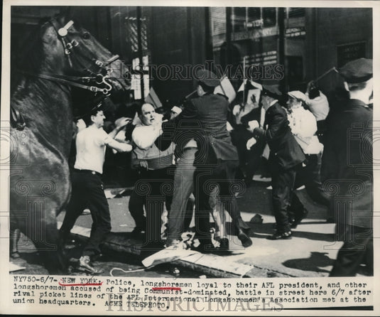 1948 Press Photo Longhorsemen battle in the streets for the AFL President. - Historic Images