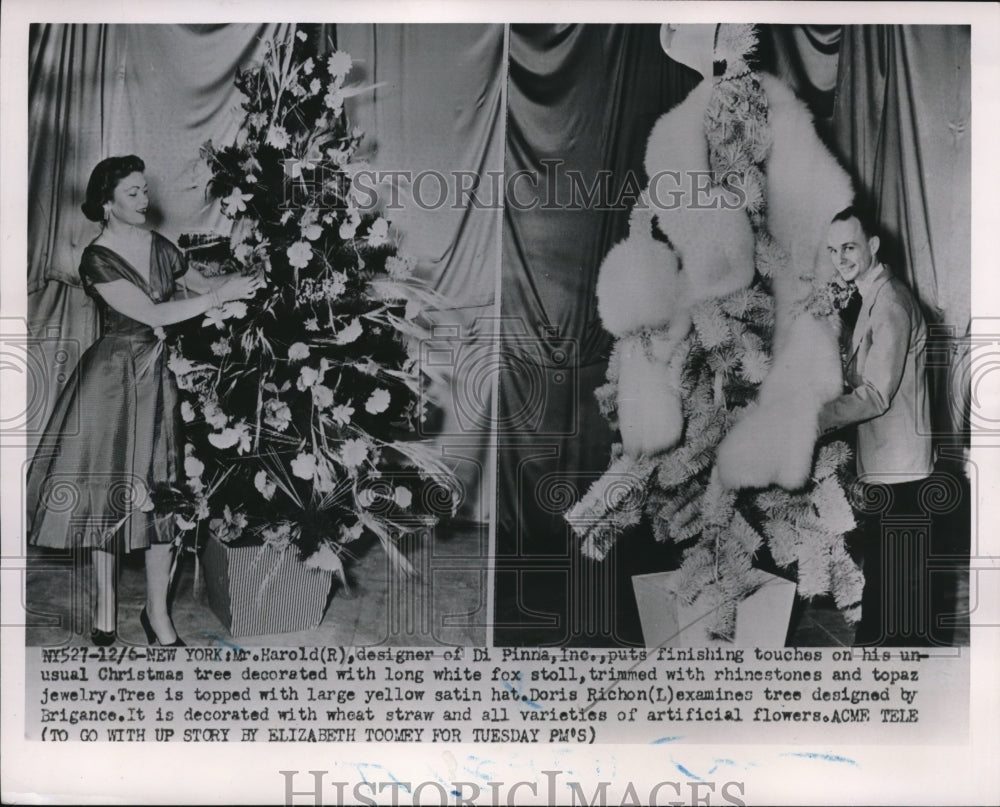 1951 Designer of Di Pinna Inc puts finishing touches on Xmas Trees-Historic Images