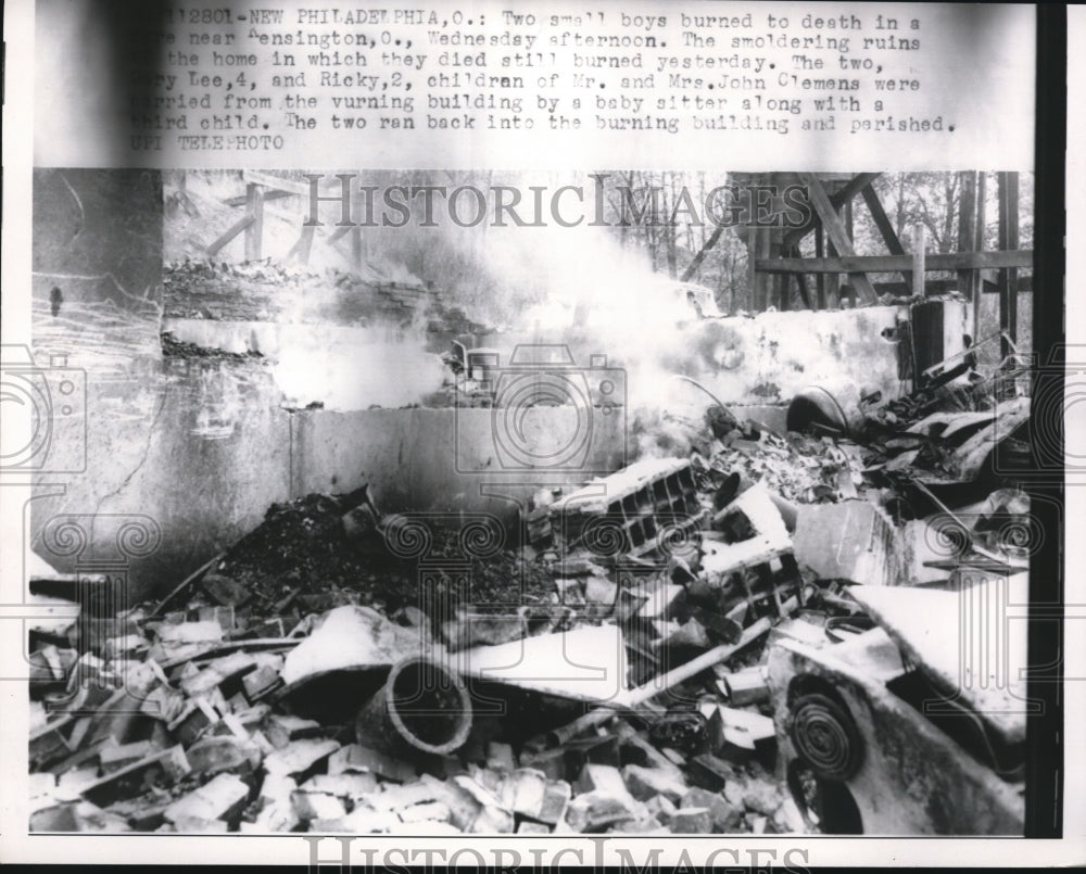 1958 Press Photo 2 boys burned to death in fire near Kensington, O. - Historic Images