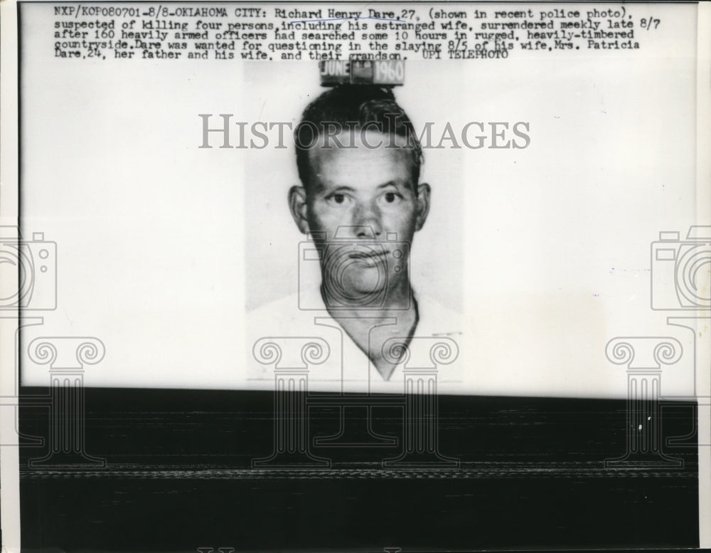 1960 Press Photo Richard Henry Dare killed four people including his wife. - Historic Images